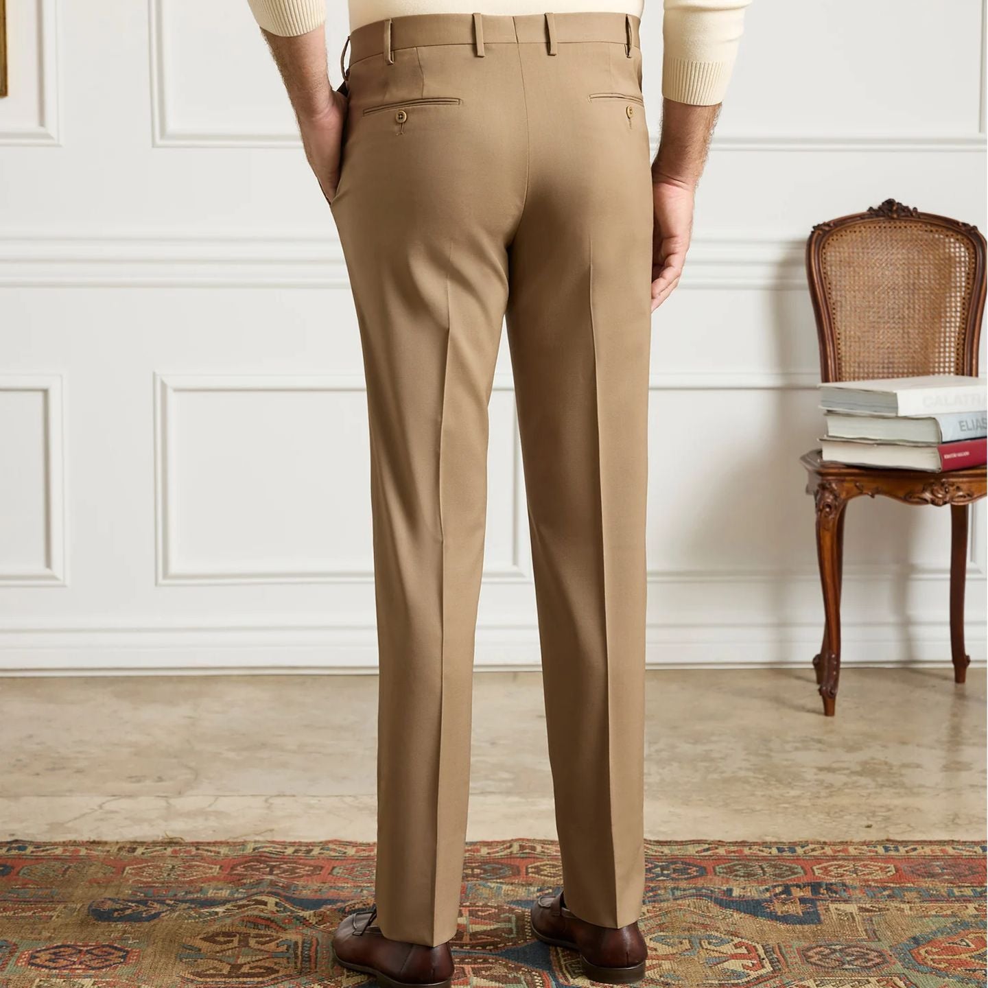 Parker Flat Front Stretch Wool Trouser in Dark Beige (Modern Straight Fit) by Zanella