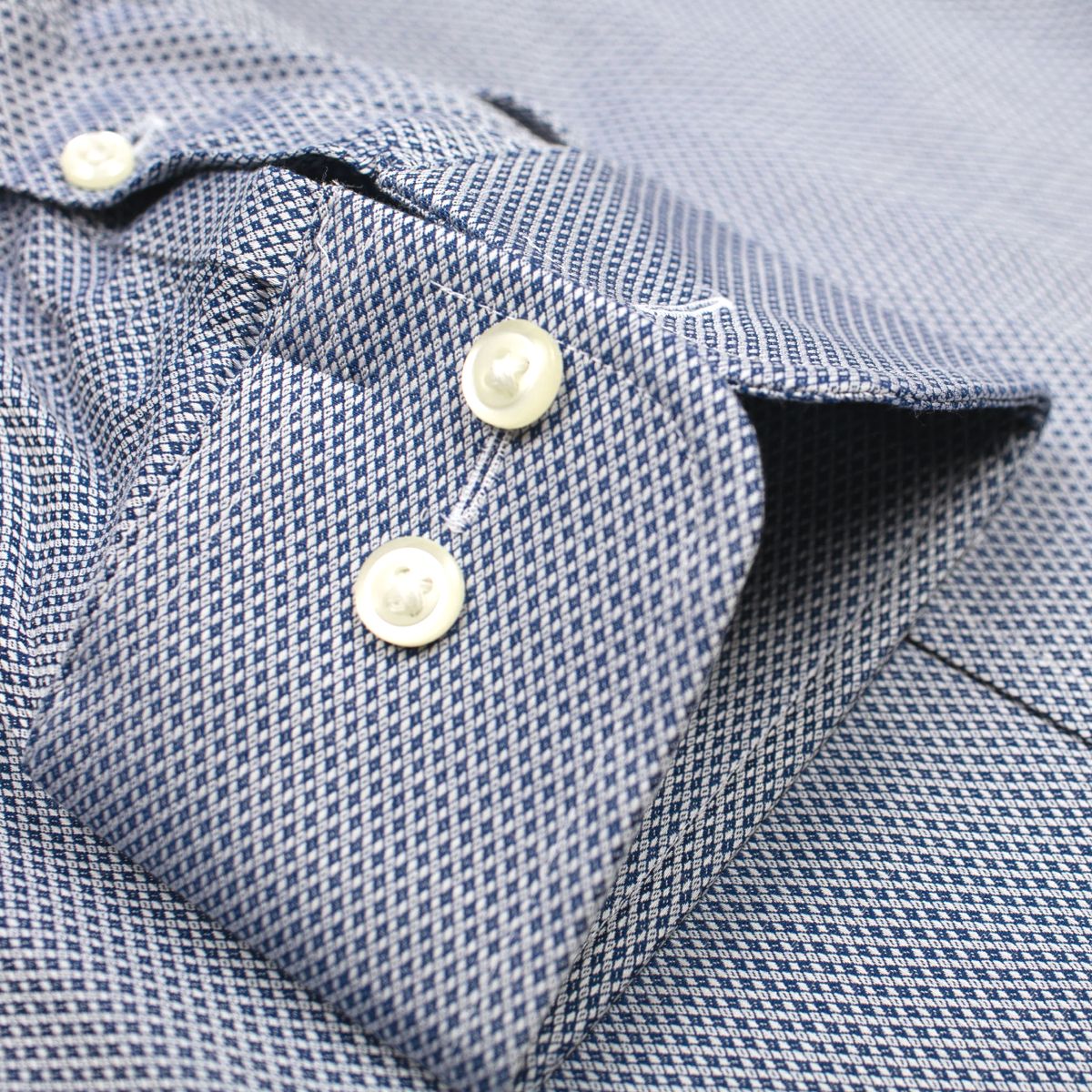 Blue and White Diamond Dobby Wrinkle-Free Cotton Dress Shirt with Spread Collar by Cooper & Stewart