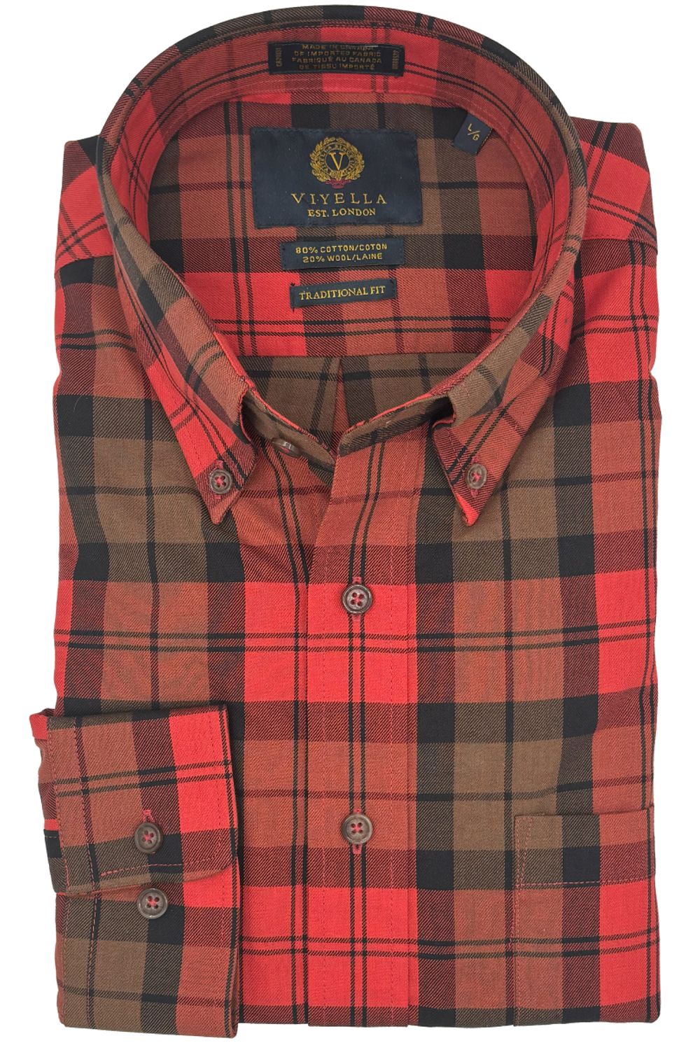 Paprika, Brown, and Black Plaid Cotton and Wool Blend Button-Down Shirt by Viyella