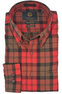 Paprika, Brown, and Black Plaid Cotton and Wool Blend Button-Down Shirt by Viyella