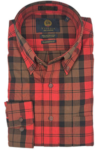 Paprika, Brown, and Black Plaid Cotton and Wool Blend Button-Down Shirt by Viyella
