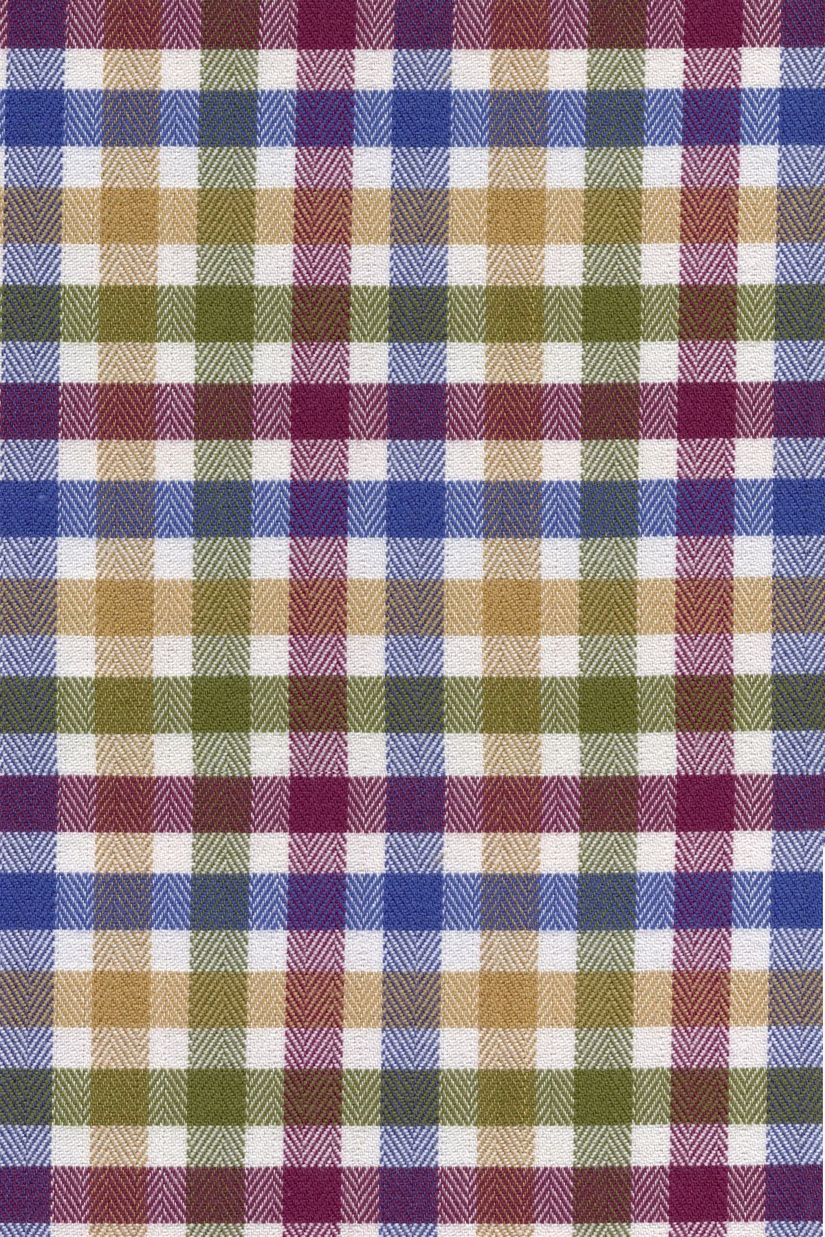 Olive, Blue, and Burgundy Herringbone Multi Plaid Cotton and Cashmere Blend '1894 Authentics' Button-Down Shirt by Viyella