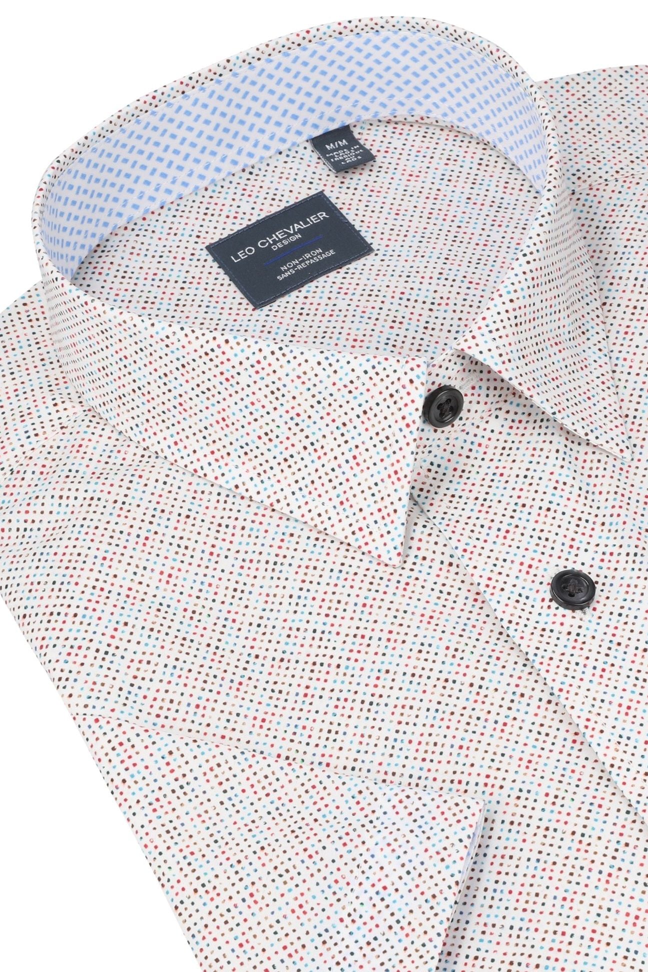 Multi Dot Print Short Sleeve No-Iron Cotton Sport Shirt with Hidden Button Down Collar by Leo Chevalier