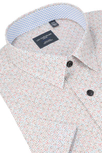 Multi Dot Print Short Sleeve No-Iron Cotton Sport Shirt with Hidden Button Down Collar by Leo Chevalier