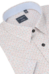 Multi Dot Print Short Sleeve No-Iron Cotton Sport Shirt with Hidden Button Down Collar by Leo Chevalier