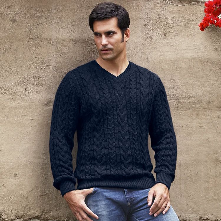 Baby Alpaca Cable Knit V-Neck Sweater (Choice of Colors) by Peru Unlimited