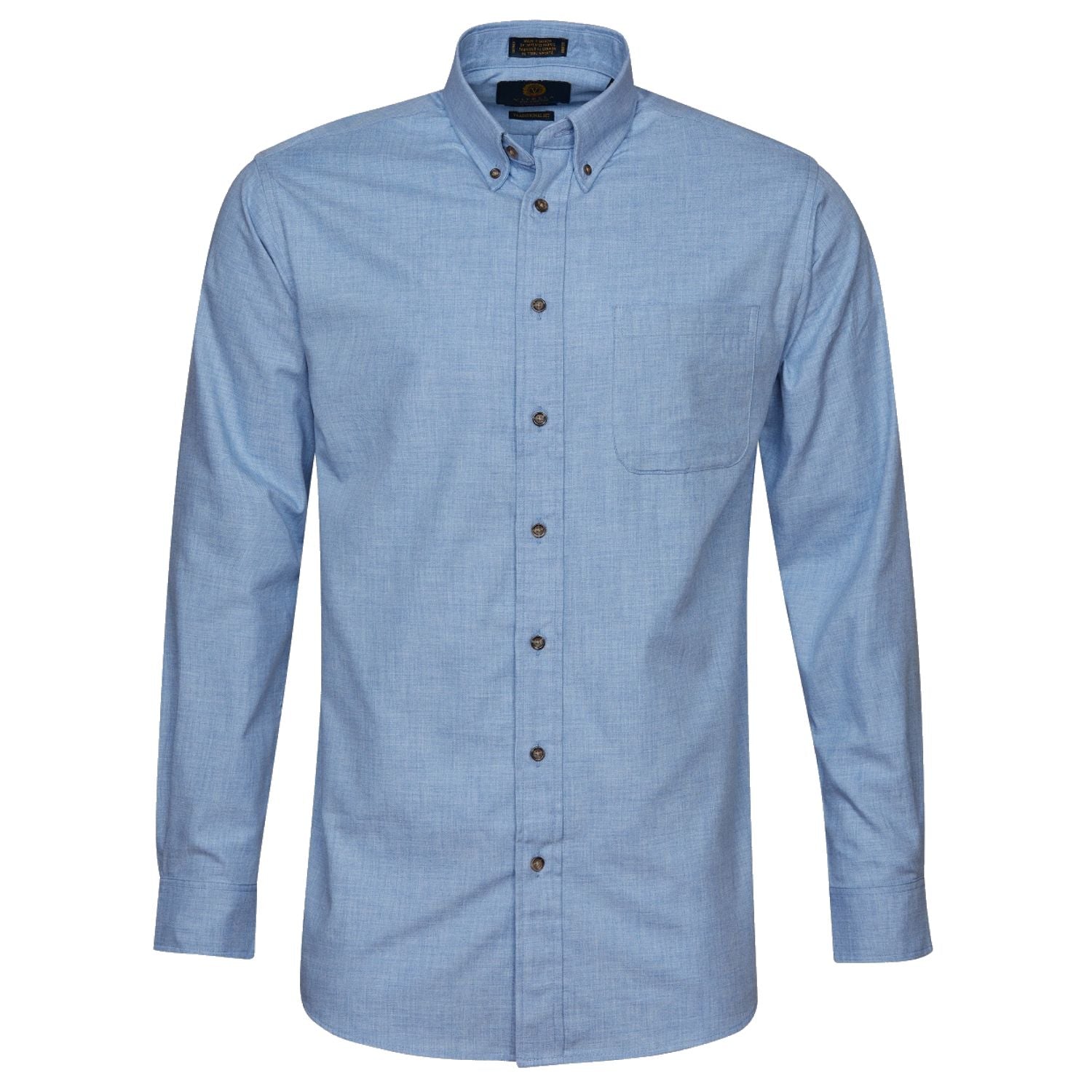 Cotton and Wool Blend Button-Down Shirt in Chambray Blue (TAILORED FIT) by Viyella