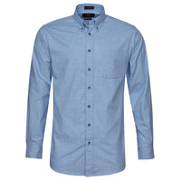 Solid Cotton and Wool Blend Button-Down Shirt in Chambray Blue (Size X-Large) by Viyella