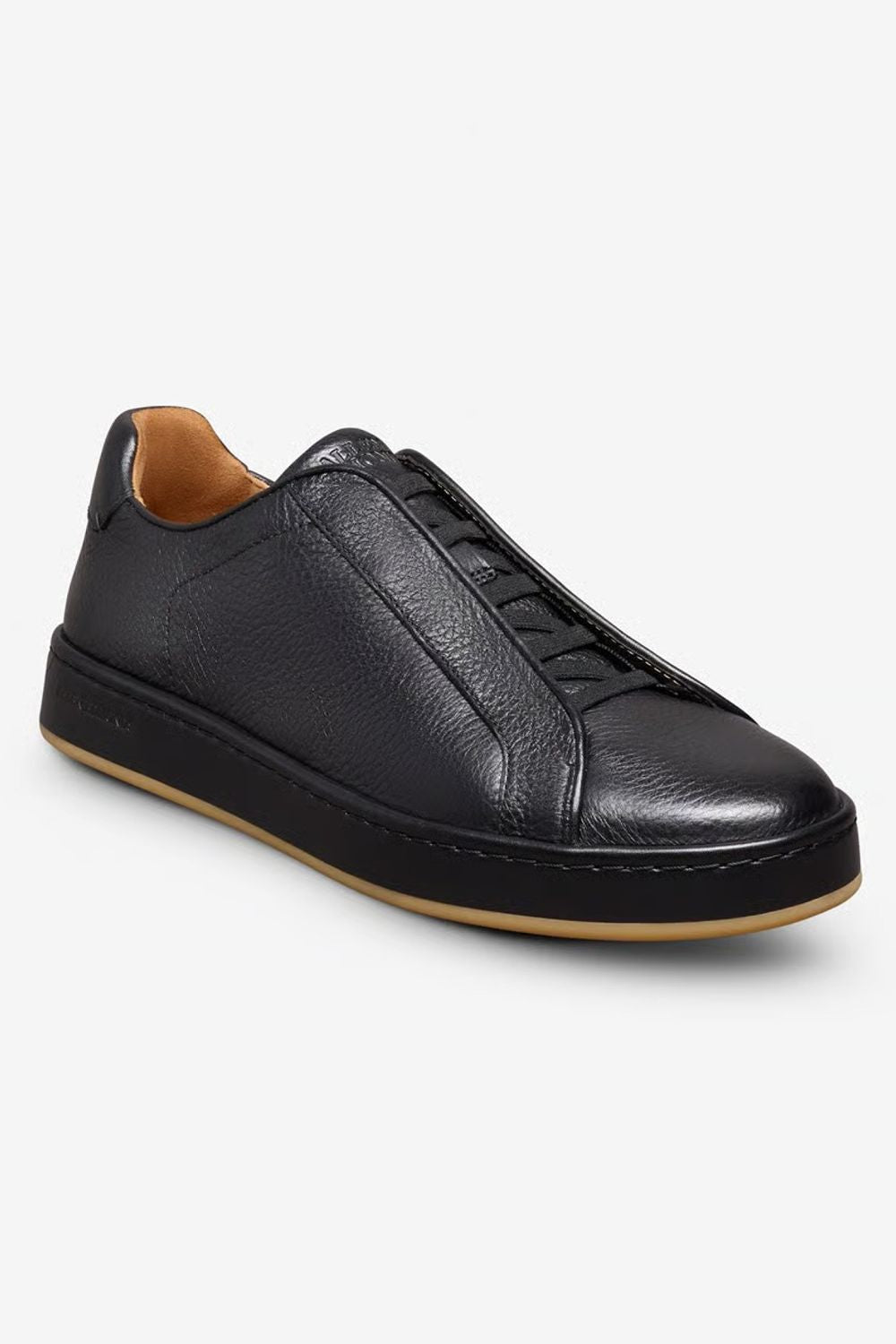 Banks Court Slip-On Stretch-Lace Sneaker in Black Leather by Allen Edmonds