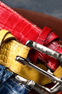 Italian Alligator Embossed Calfskin Leather Belt in Red by Torino Leather