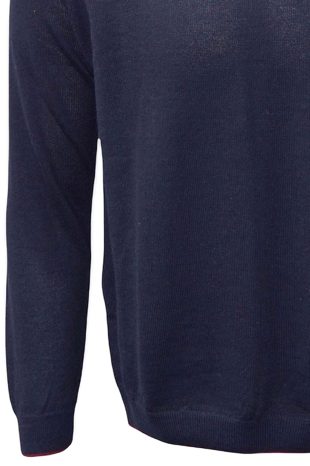 Baby Alpaca Raglan Sleeve Crew Neck Sweater with Contrast Trim in Navy/College Red by Blue 1899