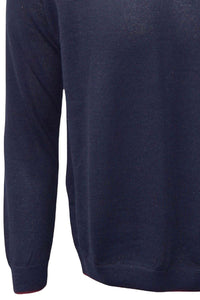 Baby Alpaca Raglan Sleeve Crew Neck Sweater with Contrast Trim in Navy/College Red by Blue 1899