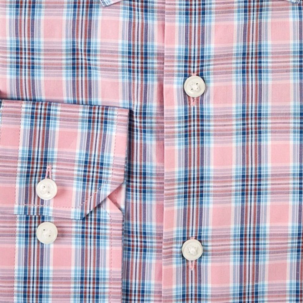 Bold Multi Plaid Italian Cotton Sport Shirt in Rose by Scott Barber