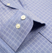 Blue Satin Check Wrinkle-Free Cotton Dress Shirt with Spread Collar by Cooper & Stewart