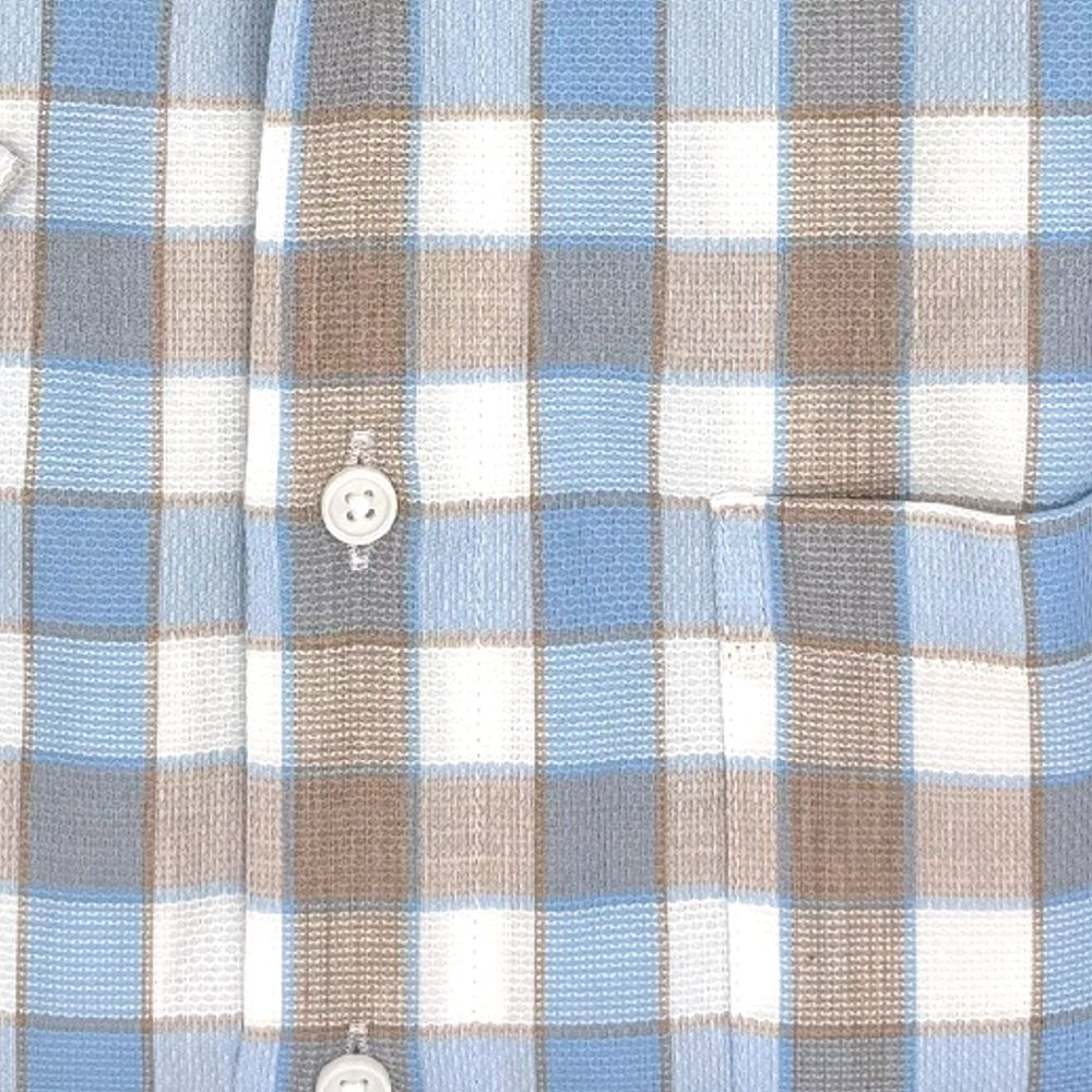 Blue and Beige Plaid Short Sleeve Sport Shirt by Viyella