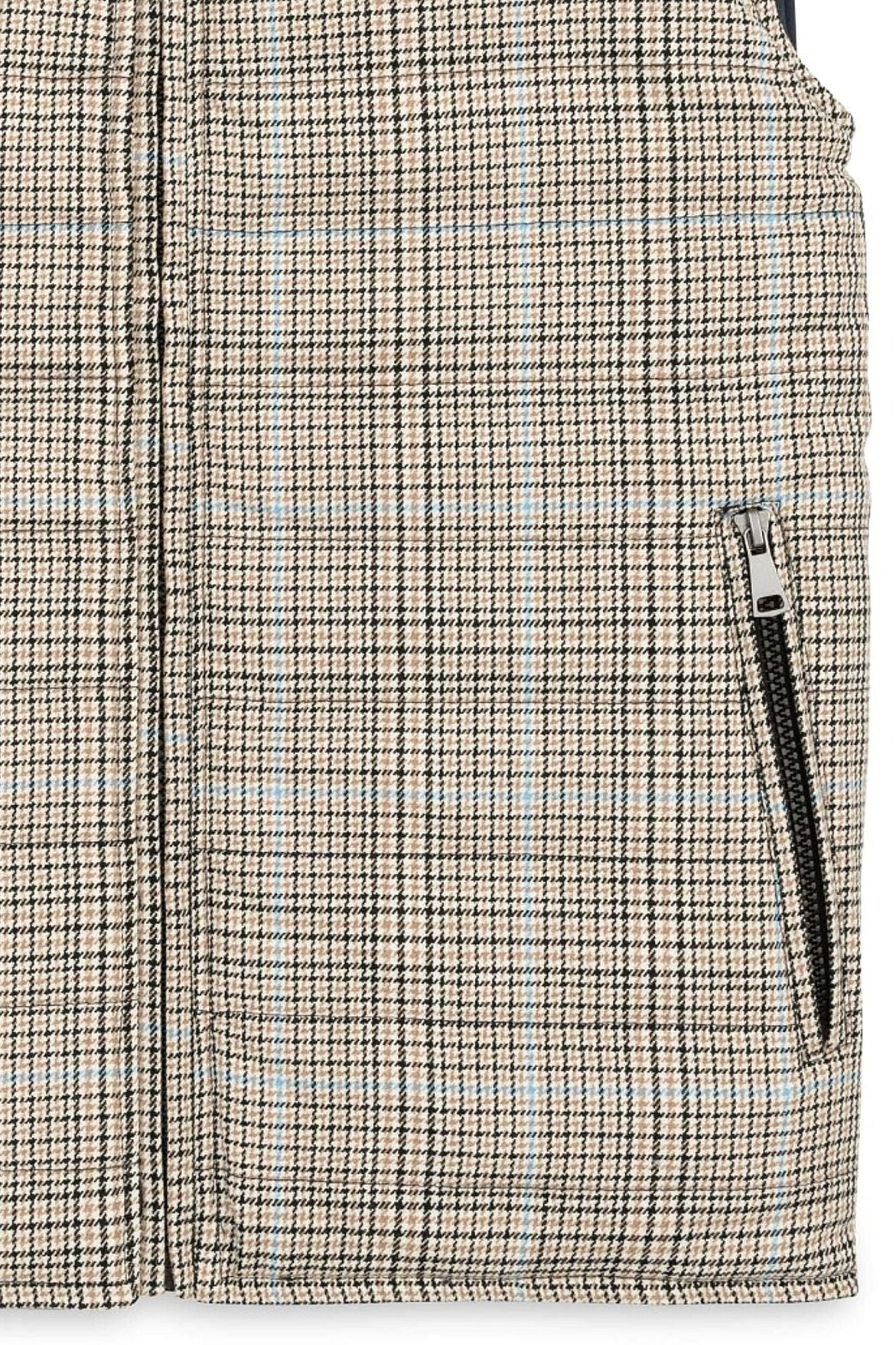 Reversible Wool Blend Houndstooth Quilted Vest in Khaki Plaid/Navy by Scott Barber