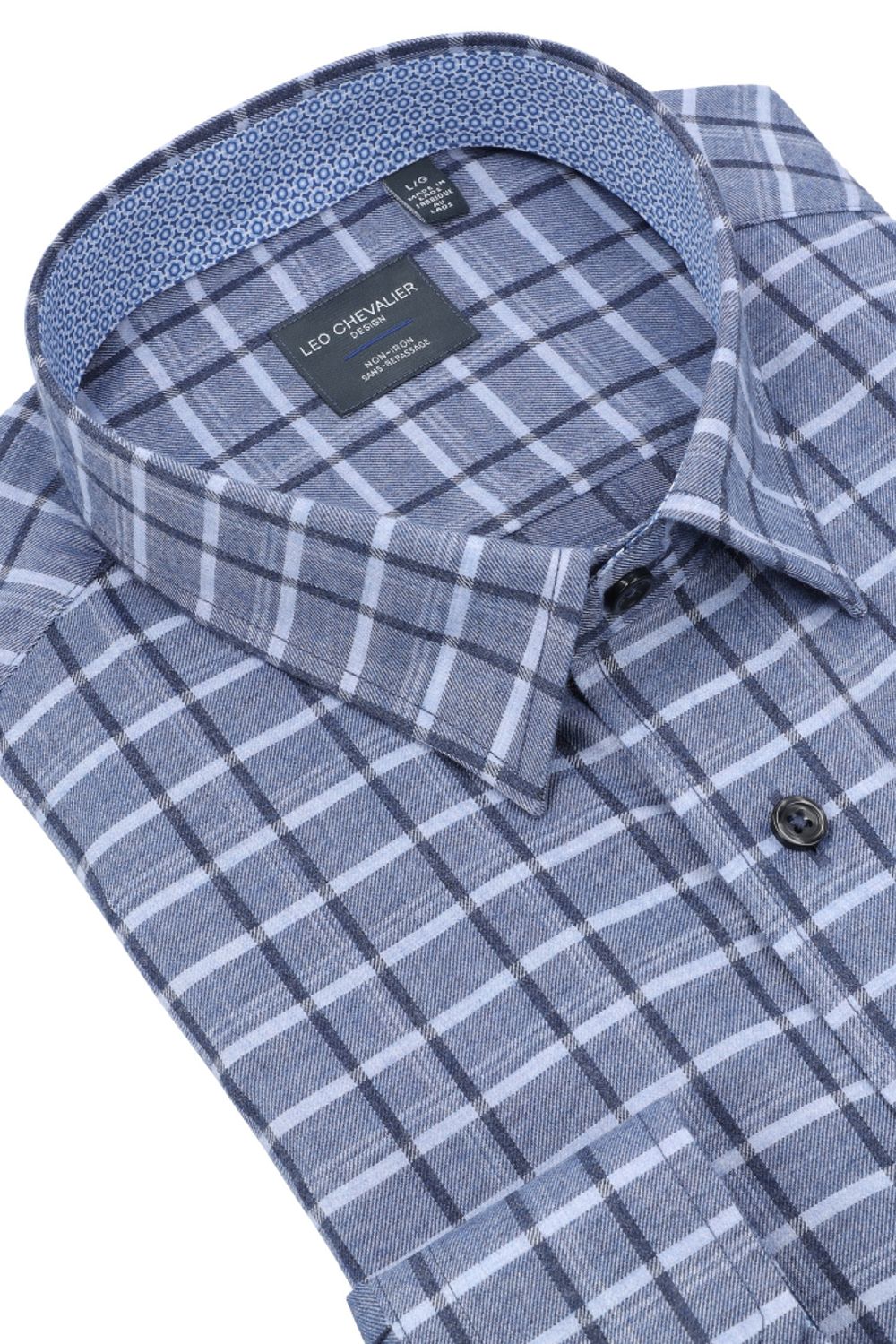 Multi Blue Plaid Cotton Sport Shirt with Hidden Button Down Collar by Leo Chevalier