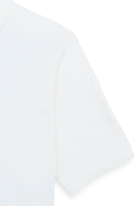 Fine Gauge Bouclé Knit Polo in White by Scott Barber