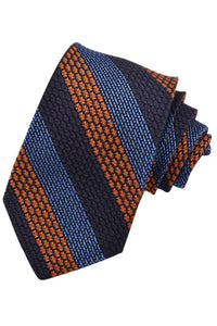Orange, French Blue, and Navy Multi Texture Double Bar Stripe Italian Garza Grossa Grenadine Silk Tie by Dion Neckwear