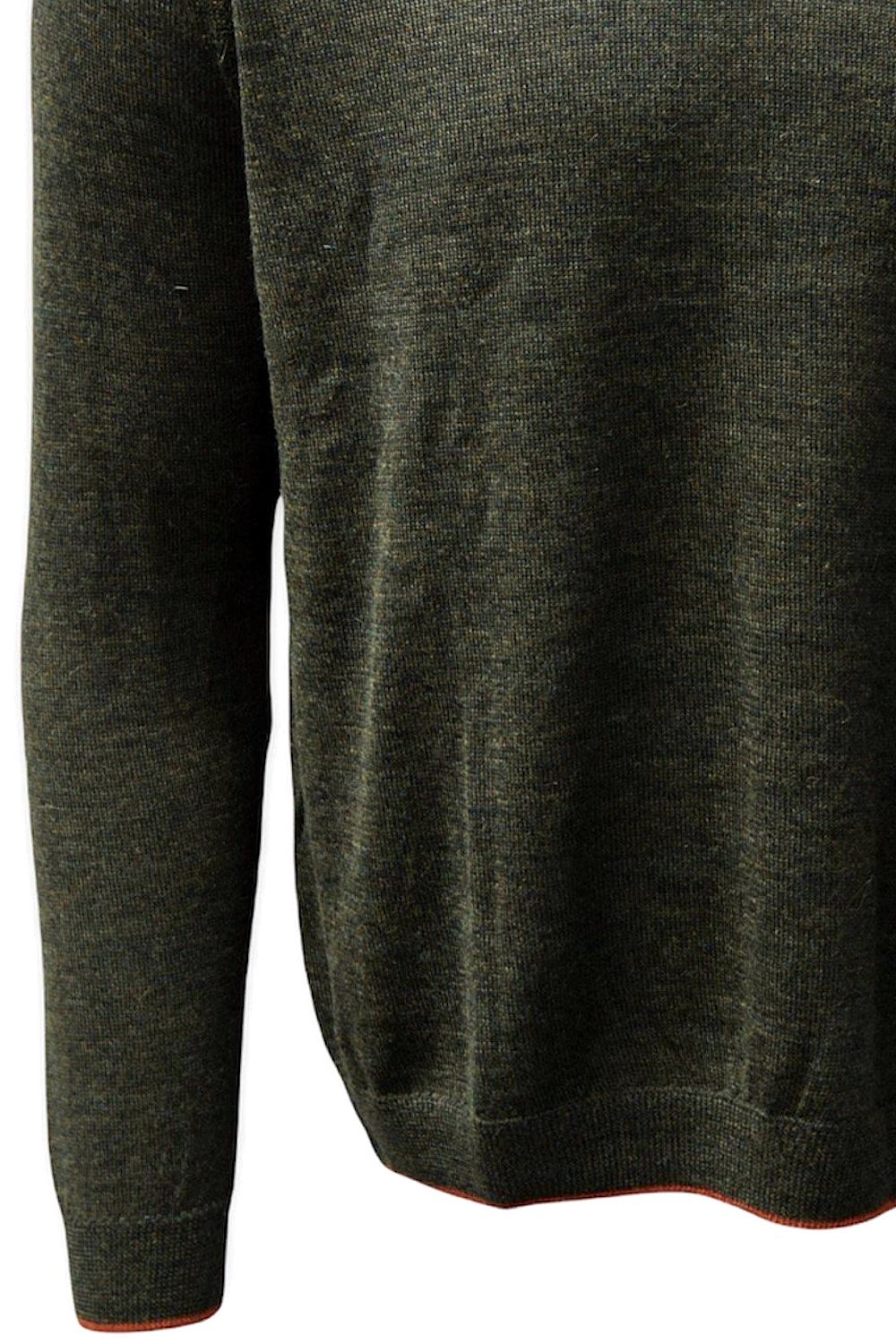 Baby Alpaca Raglan Sleeve Crew Neck Sweater with Contrast Trim in Loden/Spice by Blue 1899