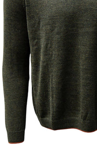 Baby Alpaca Raglan Sleeve Crew Neck Sweater with Contrast Trim in Loden/Spice by Blue 1899
