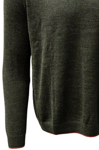 Baby Alpaca Raglan Sleeve Crew Neck Sweater with Contrast Trim in Loden/Spice by Blue 1899