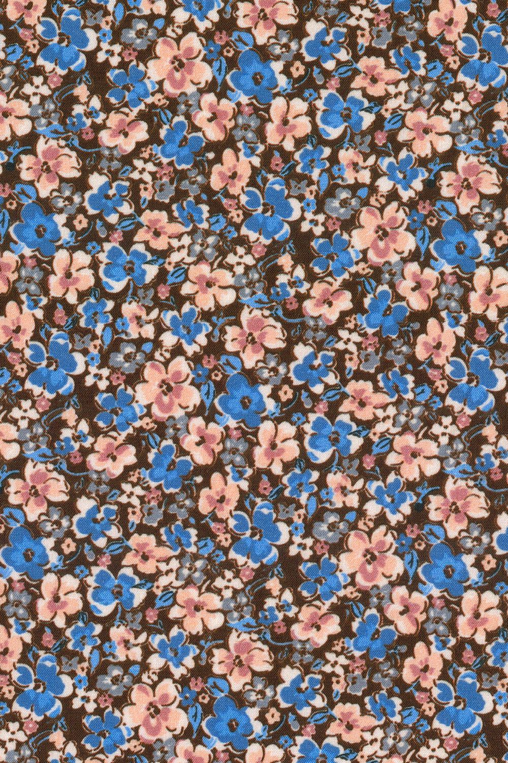 Italian Micro Floral Print Long Sleeve Sport Shirt in Blue, Brown, and Pink by Scott Barber