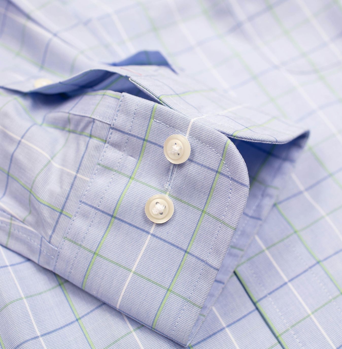 Blue and Green Windowpane Plaid Cotton Dress Shirt with Button-Down Collar by Cooper & Stewart