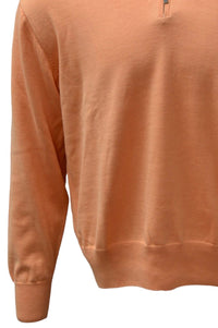 Lightweight Pima Cotton Quarter-Zip Sweater with Contrast Trim in Soft Coral by Blue 1899