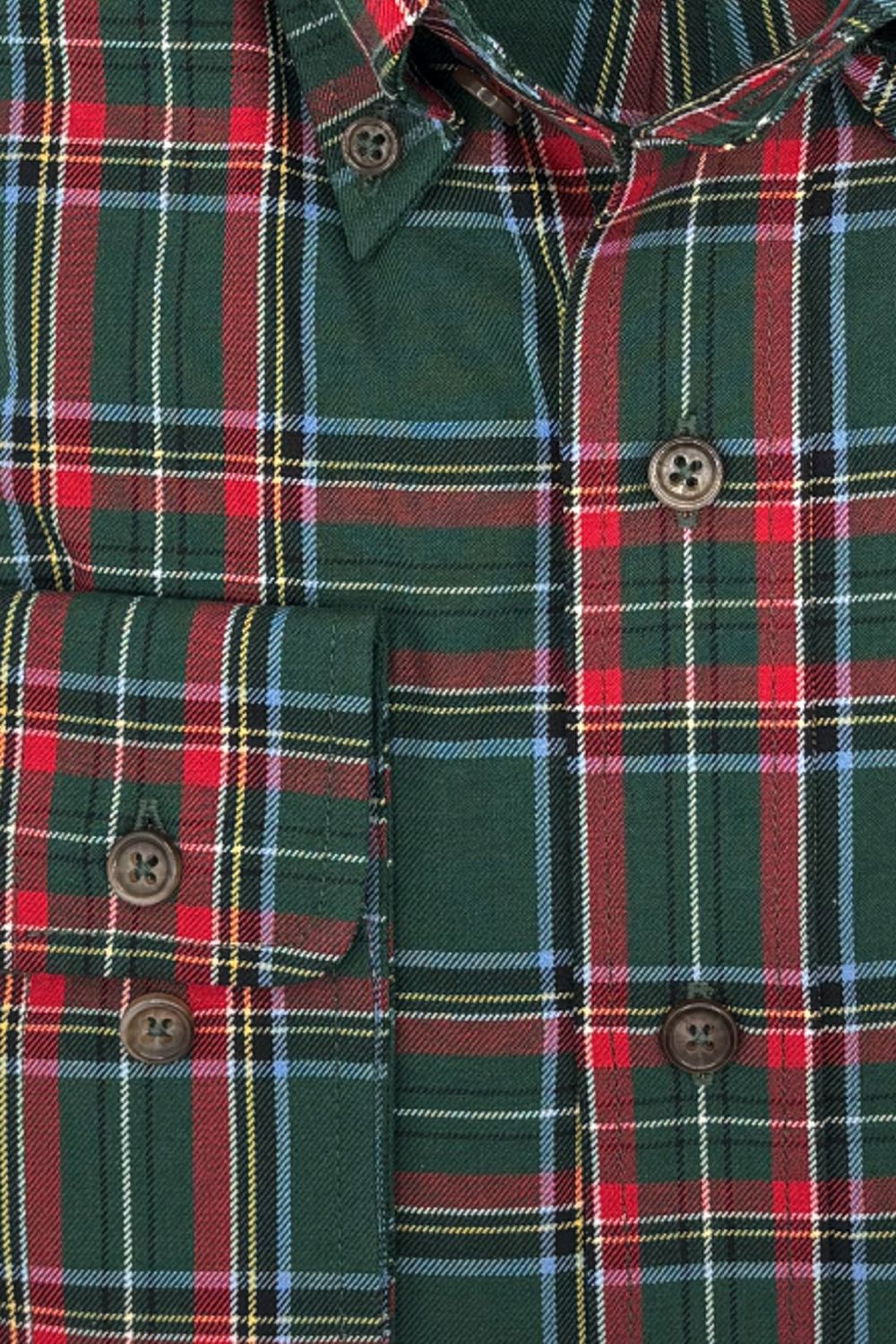 Hunter Green and Red Tartan Cotton and Wool Blend Button-Down Shirt by Viyella