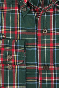 Hunter Green and Red Tartan Cotton and Wool Blend Button-Down Shirt by Viyella