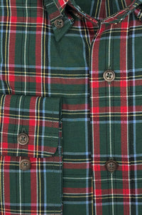 Hunter Green and Red Tartan Cotton and Wool Blend Button-Down Shirt by Viyella