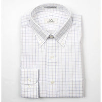 Blue and Tan Check Wrinkle-Free Stretch Cotton Dress Shirt with Button-Down Collar by Cooper & Stewart