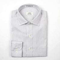 Black Textured Stripe Wrinkle-Free Stretch Cotton Dress Shirt with Spread Collar by Cooper & Stewart