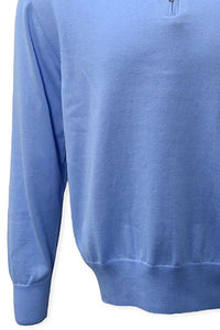 Lightweight Pima Cotton Quarter-Zip Sweater with Contrast Trim in Light Blue by Blue 1899