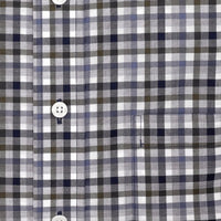 Moss, Navy, and Grey Plaid Short Sleeve No-Iron Cotton Sport Shirt with Button Down Collar (Size Large) by Leo Chevalier