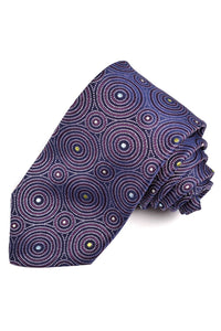 Navy, Plum, Lilac, and Lime Circular Dot Medallion Italian Silk Woven Jacquard Tie by Dion Neckwear