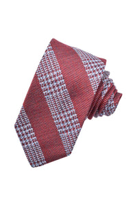 Red, Sky, and White Cotton, Linen, and Silk Glencheck Heathertone Woven Jacquard Tie by Dion Neckwear