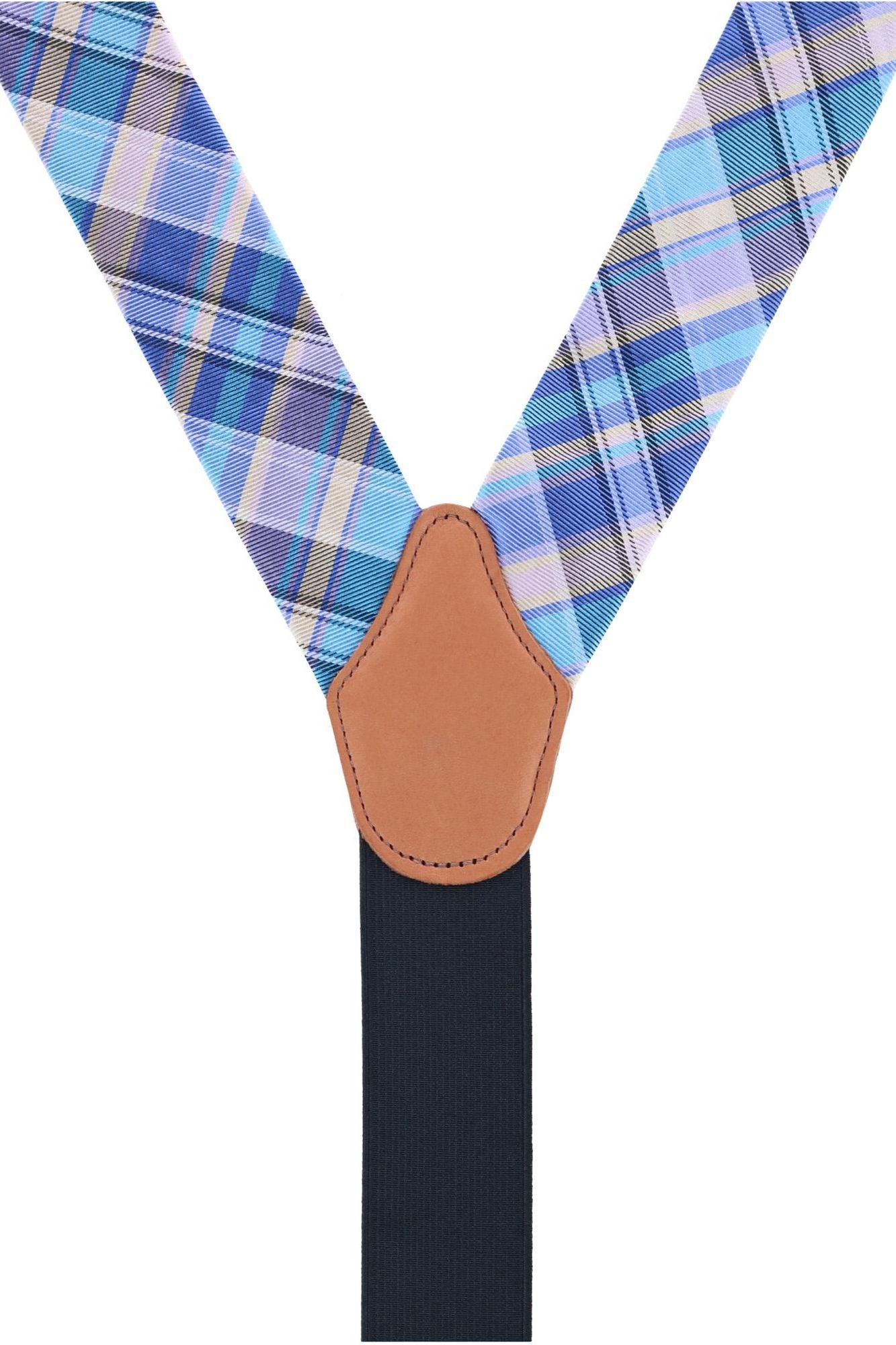 Blue Multi Plaid Silk Formal Button End Braces by Trafalgar