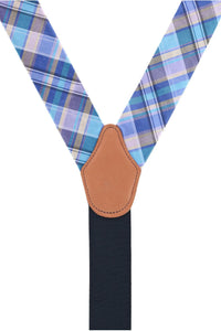 Blue Multi Plaid Silk Formal Button End Braces by Trafalgar