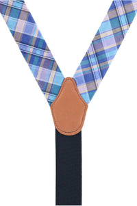 Blue Multi Plaid Silk Formal Button End Braces by Trafalgar