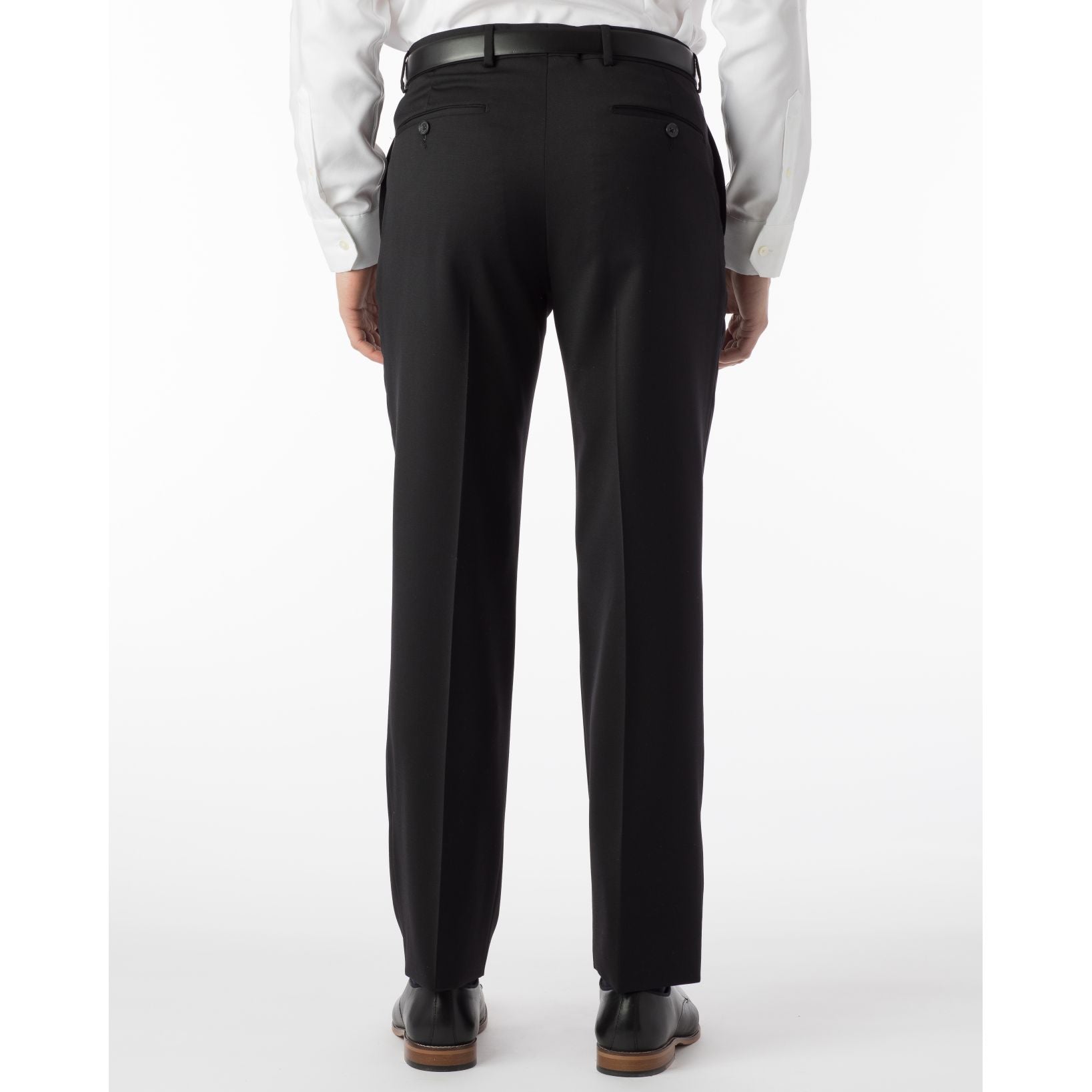 LONG FIT Super 120s Wool Gabardine Comfort-EZE Trouser in Black (Plain Front Model) by Ballin