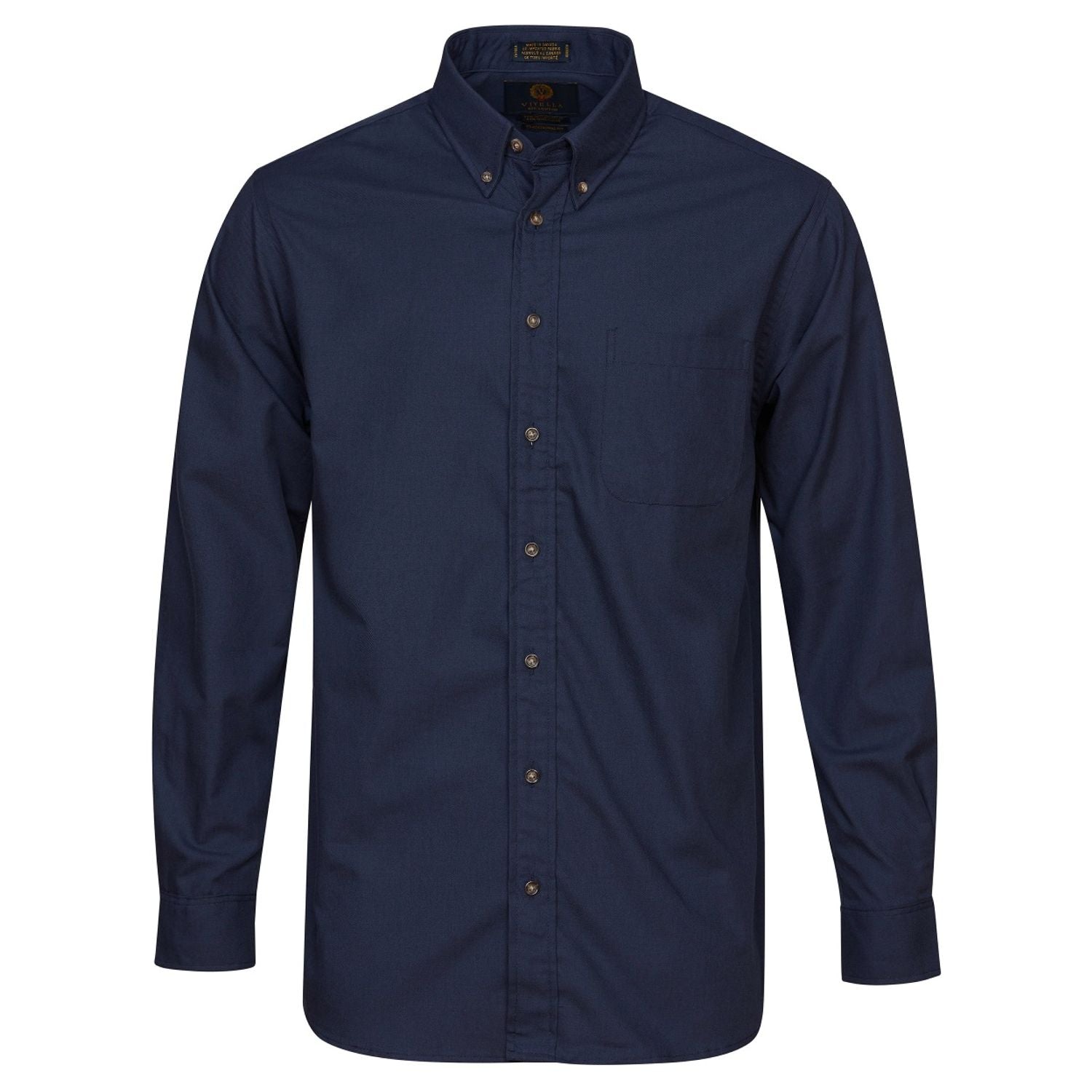 Solid Cotton and Wool Blend Button-Down Shirt in Navy by Viyella