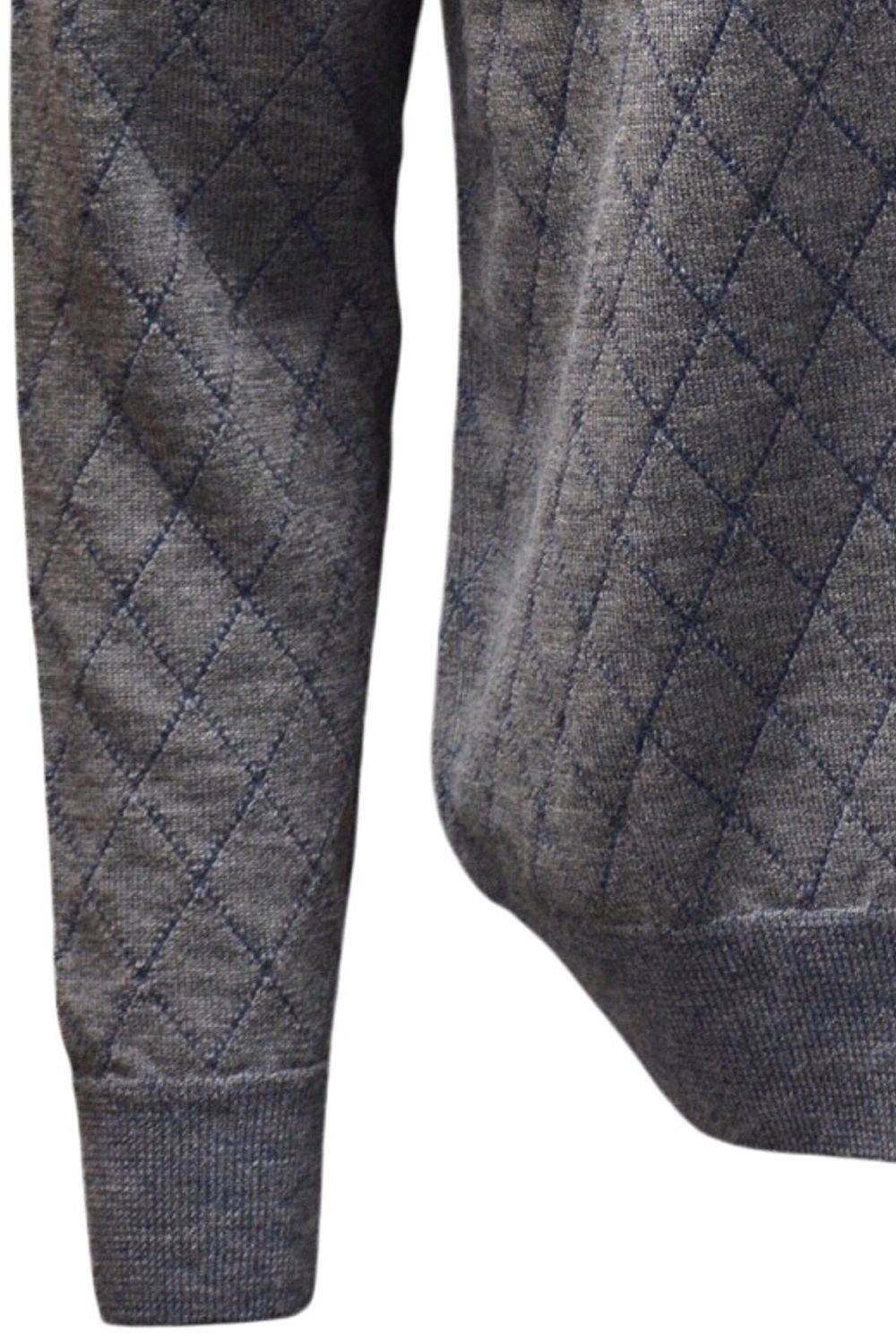 Baby Alpaca Diamond Raker Quarter-Zip Sweater in Derby Grey/Admiral Blue by Blue 1899
