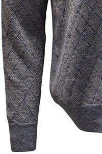 Baby Alpaca Diamond Raker Quarter-Zip Sweater in Derby Grey/Admiral Blue by Blue 1899