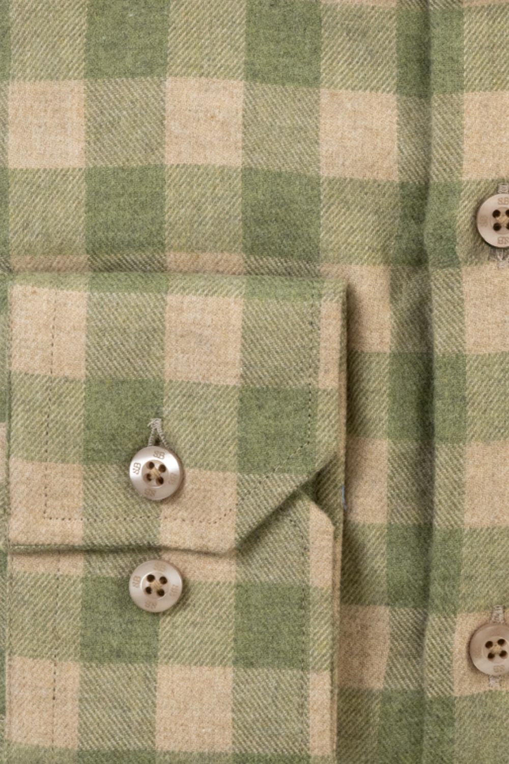 Italian Mélange Flannel Gingham Sport Shirt with Button Down Collar in Sage by Scott Barber