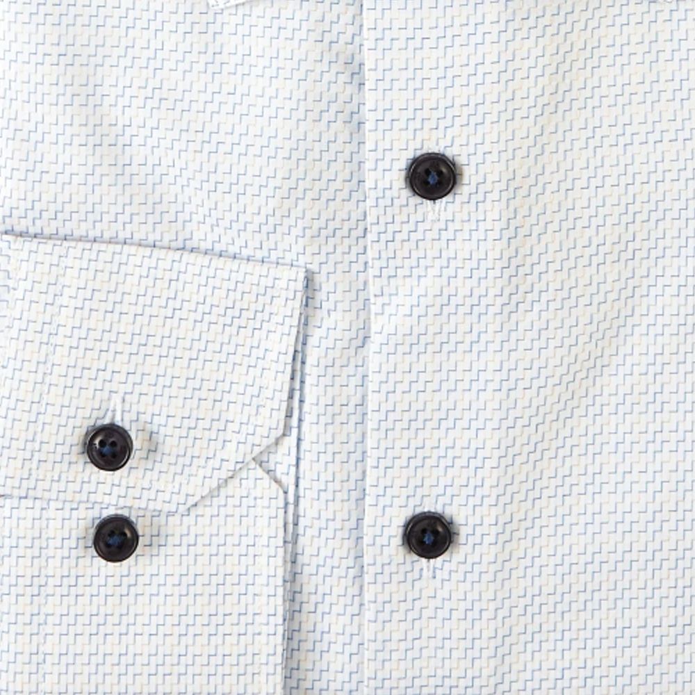 Dobby Micro Pattern Cotton Sport Shirt in White, Blue, and Tan by Scott Barber