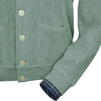 Baby Alpaca 'Links Stitch' V-Neck Cardigan Sweater in Soft Green Heather by Peru Unlimited