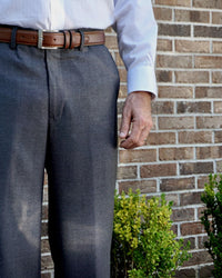 Worsted Wool Tropical Trouser in Medium Grey, Size 44, Long Rise (Hampton Plain Front) by Berle