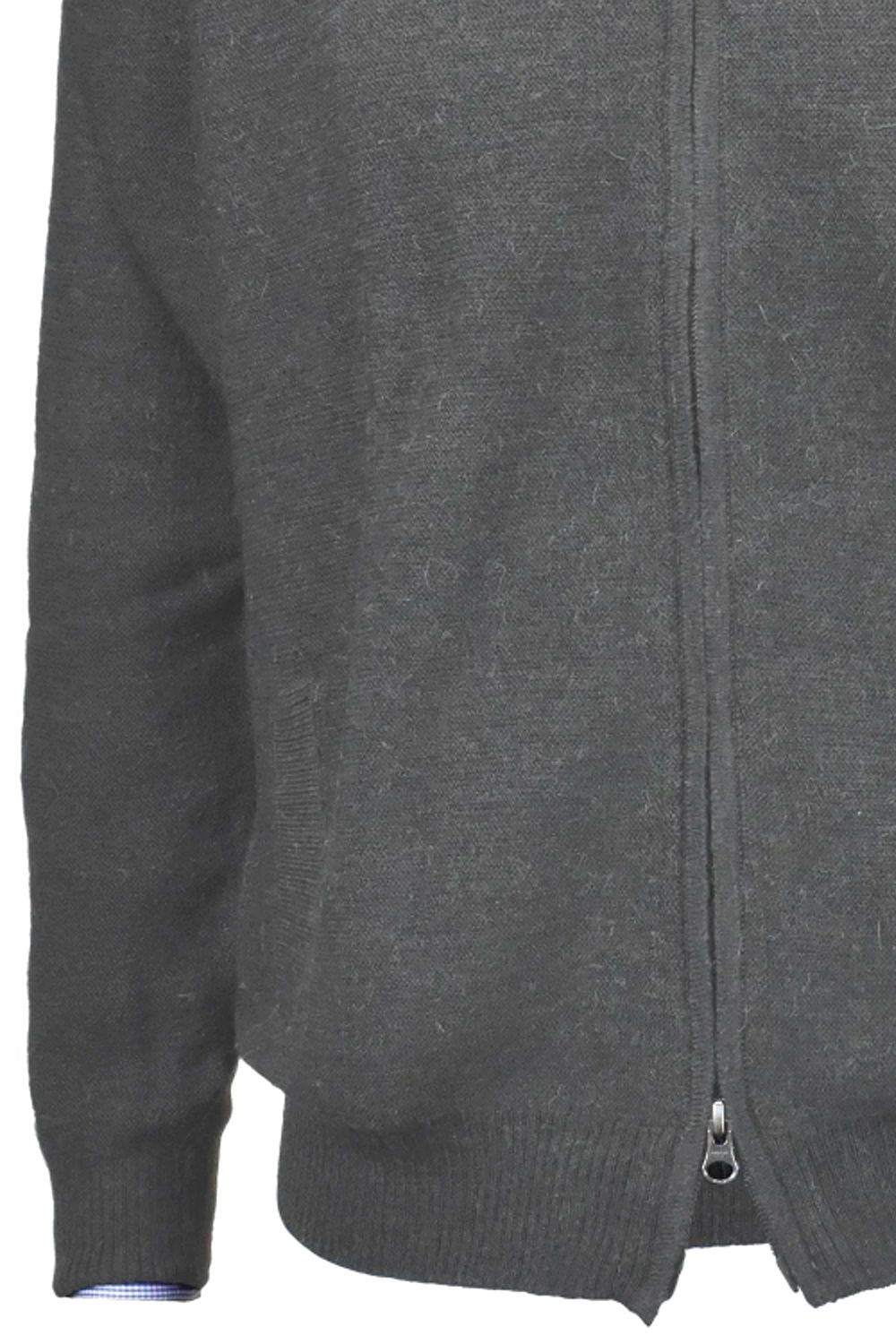 Royal Alpaca Double-Zip Cardigan Bomber Sweater Jacket in Grey by Peru Unlimited